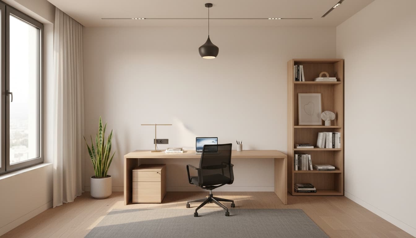 A staged home office, dressed in showroom furniture